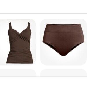 land's end swimsuit 18w rich coffee brown tankini top high waisted bikini bottom